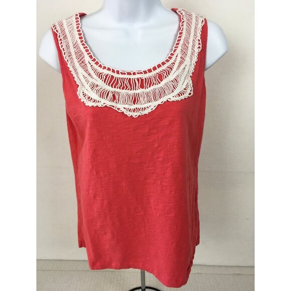 Lizwear Womens Top Size S Coral with White Lace Trim at Neckline Sleeveless - Picture 6 of 13